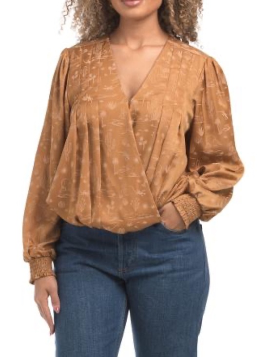 Democracy Tops - Democracy Women's Surplice Blouson Top in Squash Color Size XL